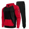 Men's Tracksuits Sportswear Conjunto de lã Peça colorblock com capuz de capuz Sportwear calça esportes outono e inverno Novo SXL G221011