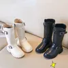 Boots Winter 2022 Black Kids Fashion High Breattable Non-Slip ökande PU Girls Chic Cool Platform för Party Show Y2210