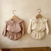 Clothing Sets Spring Autumn Baby Clothes Girls Cotton Linen Outfits Lapel Blouses And Bread Pants 2Pcs Toddler Girl
