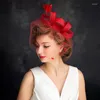 Kopfbedeckungen Schleife Feder Kopfschmuck Vintage Bankett Topper Leinen Damen Hut Stirnband Hochzeit Hüte und Fascinators Top