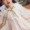 Kids Girls Tulle Stars Sequins Cloak Poncho Thin Cape Shawl with String Children Fashion Cape Clothes Girl Princess Costume For Halloween Cosplay