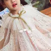 Kids Girls Tulle Stars الترتر Cloak Poncho Thin Cape Shawr مع سلسلة أطفال أزياء Cape Clother Girl Princess Costume for Halloween Cosplay