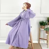 Dubai Muslim Open Abaya Hijab Kleid Frauen Plüsch Ball Kimono Kaftan Spitze-up Jubah Islamische Kleidung Musulman Marocain Lange robe