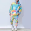 Men's Tracksuits Sports Sets Autumn Winter New Tiedye Hit Color Printing Loose Hooded Sweatshirt Trousers Fashion Casual Twopiece Set G221011