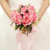 Dekoratif Çiçekler Yapay Güller Gelin Beyaz Buket İpek Şerit Nedime Bahar Pembe Düğün Dekorasyon Aksesuarları