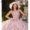 Seksowne Bling Quinceanera Sukienki różowe różowe cekinowe koronki jedno ramiona kryształowe koraliki cekiny suknia balowa vestidos de sukienka gościa gorset z tyłu 403