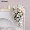 Wedding Flowers JaneVini 2022 Elegant White Bridal Waterfall Bouquets Phalaenopsis Orchid Cascading Artificial Silk Roses Bouquet Boho