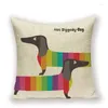 Kudde 45x45cm söt Dachshund Animal Puppy Linen Cover Bomullsoffa Heminredning grossist