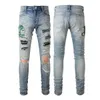 Blue Fall Animal Snake Broderi Patchwork Jeans Hombre Motorcykelbyxor Streetwear Ripped Jean Noir Homme Dragkedja Jeans För män