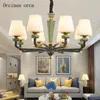 Pendant Lamps American Retro Light Luxury LED Chandelier Living Room Restaurant Bedroom Modern Minimalist Green Ceramic Lamp