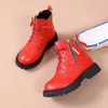 Bottes enfant cheville PU hiver chaussures en cuir enfant en bas âge fille Double fermeture éclair plate-forme filles baskets rouge mode chaussons décontracté Y2210