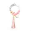 Foreign trade food grade silicone beads bracelet keychain personalized tassel pendant key ring female multi-color optional b1011