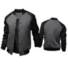 Men's Jackets Autumn Winter -Selling Men&#39;s Baseball Jacket Big Pockets And Leather Sleeves Casual Sports Stand-up Collar