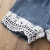 Ensembles de vêtements Born Baby Girls Summer Lace Romper Tops Denim Jeans Shorts Infant Outfit Girl Princess Clothes 3 6 9 12 Months