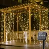 Strings 3x2/3x3m zonne -aangedreven LED -ijsjesgordijntekenslichten 8 Modi waterdichte tuin trouwfeest Kerstmis slinger licht