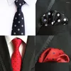 Bow Ties Classic 8cm Silk Polka Dot Sets Black Jacquard Pocket Square Necktie مجموعة للرجال الإكسسوارات Hanky ​​Bridegroom