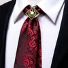 Bow Ties Hi-Tie Luxury Ring mörkröd Mäns slips Set Paisley Silk for Men Fashion Design Hanky ​​Cufflinks Wedding Quality Slips