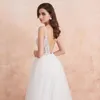 Robe De mariée col en V blanc ivoire Sexy haute fente perlée perles perles cristal une ligne dos nu robe De mariée Vestido De Noiva