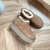 Ultra mini plataforma de arranque botas de piel de tobillo dise￱adora mujer esponjosa mula invernal botas calientes de la casa casta￱o