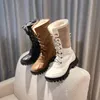 Femmes Bottes De Neige Designer Femmes Mode Hot Fluff Bottes Rembourrées Bas Fourrure Laine Coton Chaussures Chaussons Imperméables Antidérapants Épais Bas Furry Caoutchouc Cuir Chaussure 35-40