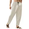 Calças Masculinas Primavera e Verão Calças Casual All Match Cor Sólida Linho de Algodão Calça Solta Moda Praia Bolso Esportivo