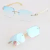 NY DESIGNER MODEL DIAMOND CUT RIMLESS SUNGLASSES KVINNA 3524012 Luxury White äkta Natural Horn Solglas Womens Large Square GLA257T