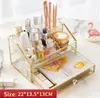 Pudełka do przechowywania złote szklane kosmetyczne pudełko makijaż organizator perfum łazienka makijaż na narzędzia do bawełnianych podkładek biżuterii stojak na wystawę