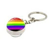 Fashion Rainbow Gay Time Gem Portachiavi Ciondolo Ciondolo portachiavi in metallo con sfera di cristallo a doppia faccia Gfit