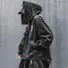 Men's Jackets Tactical High Collar Thick Winter Warm Cargo Coats Men Black Japanese Streetwear Hooded Retro Zipper Techwear Parkas