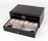 Caixas de relógio Presente Mulheres Dasily Jewelry Box Box de camada de camada dupla organizadora de couro Display Top de vidro com gaveta de bandeja Mirrow