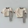 Clothing Sets Infant Toddler Long Sleeve Clothes Set Baby Boy Girls Cotton Casual Sweatshirt Plaid Leggings 2pcs Set Solid Children Suit 221011