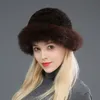 Women Beanie Fur Hat Winter Warm Cap Real Fox Fur Brim Earmuffs Travel