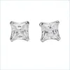 Stud Or Blanc Rempli Carré Zircon Boucles D'oreilles Punk Style Mariage Bijoux De Fiançailles Femmes Et Hommes Diamant Boucle D'oreille Brinco/Brincos 8Mm Dhiut