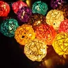 Dizeler 20 LED Rattan Ball String Lights Home Bahçe Romantik Pil İşletilmiş Peri Lamba Partisi Çelenk Düğün Noel Dekor