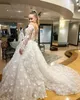 Superbes robes de mariée robe nuptiale 3d Applique de dentelle florale une ligne à manches longues en décolleté du sol plus taille plus taille