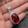 Pendentif Colliers Hermosa incroyable ovale brillant sang rouge grenat couleur argent pour femmes charmes chaîne collier 20 pouces226S6640908