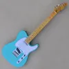 Factory Custom Blue Electric Guitar with Black binding body White pearl Pickguard Chrome Hardware Can be Customized