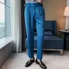 Pantalones de hombre Vertical de cintura alta para hombre Slim Straight Pure Color Casual Business Fashion Trend West Pantalones blancos