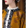 エスニック服yichengfengxu古代中国スタイルの女性冬のレトロなriditional cheongsamタンスーツ印刷qipaoドレス