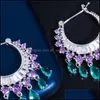 Dangle Lustre Zircons Élégant Violet Bleu Cz Cristal Dangle Goutte D'eau Gland Hoop Boucles D'oreilles De Mode De Mariage De Mariée Boho Jewelr Dhfwr