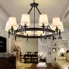 Chandeliers Countryside American Chandelier Lighting With Lamp Shades Black Copper Color Wrought Iron