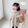 Manteau mode bébé fille Trench couleur unie dentelle volants coupe-vent longs enfants vêtements décontractés veste d'extérieur