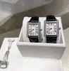Vintage Sapphire Crystal Tank Wristwatch Women Men Geometric Rectangle Watches Couples Roman Number Watch Female Male Black Leather Quartz Clock 24mm 27mm