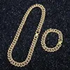 Hip Hop Iced Out Tennis Chain Mens 15mm Cuban Link Necklace Bracelet Diamond Designer Necklaces Jewelry For Women Party Gold Silver Bra188x