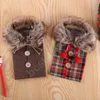 Bow Plaid New Linen Clothes with Fluff Creative Wine Bottle Cover Fashion Christmas Decoration FY3736 B1012