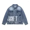 Men's Jackets Denim Jacket Men's Letter Printing Retro Loose Outerwear With Pockets Cargo Jean Fashion Mens Tops