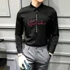 Chemises décontractées pour hommes 2022 mode coréenne serré et petit Design hommes chemise boutonnée à manches longues blanc noir broderie grande taille 5XL