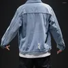 Mäns jackor Mens Loose Casual Blue Fashionable Solid Slim Denim Jacket Bomber Men High Quality Cowboy Men's Jean