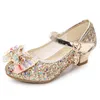 Flat Shoes Girls Leather Princess Children Round-Toe Soft-Sole Teenage High Heel Crystal Single Shoe
