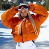 여자 다운 파카 패션 파카 zip up 복구 재킷 2021 가을 겨울 옷 스키복 오렌지 버블 코트 따뜻한 단색 거리 아웃복 캐주얼 T221011